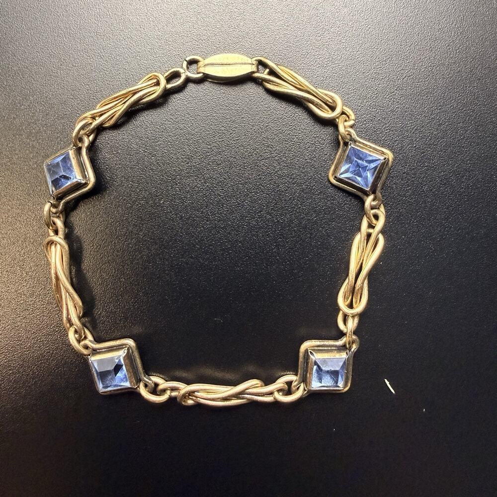 Sturdy 1/20 12K over Sterling Silver Blue Gemstone Station Bracelet Vintage
